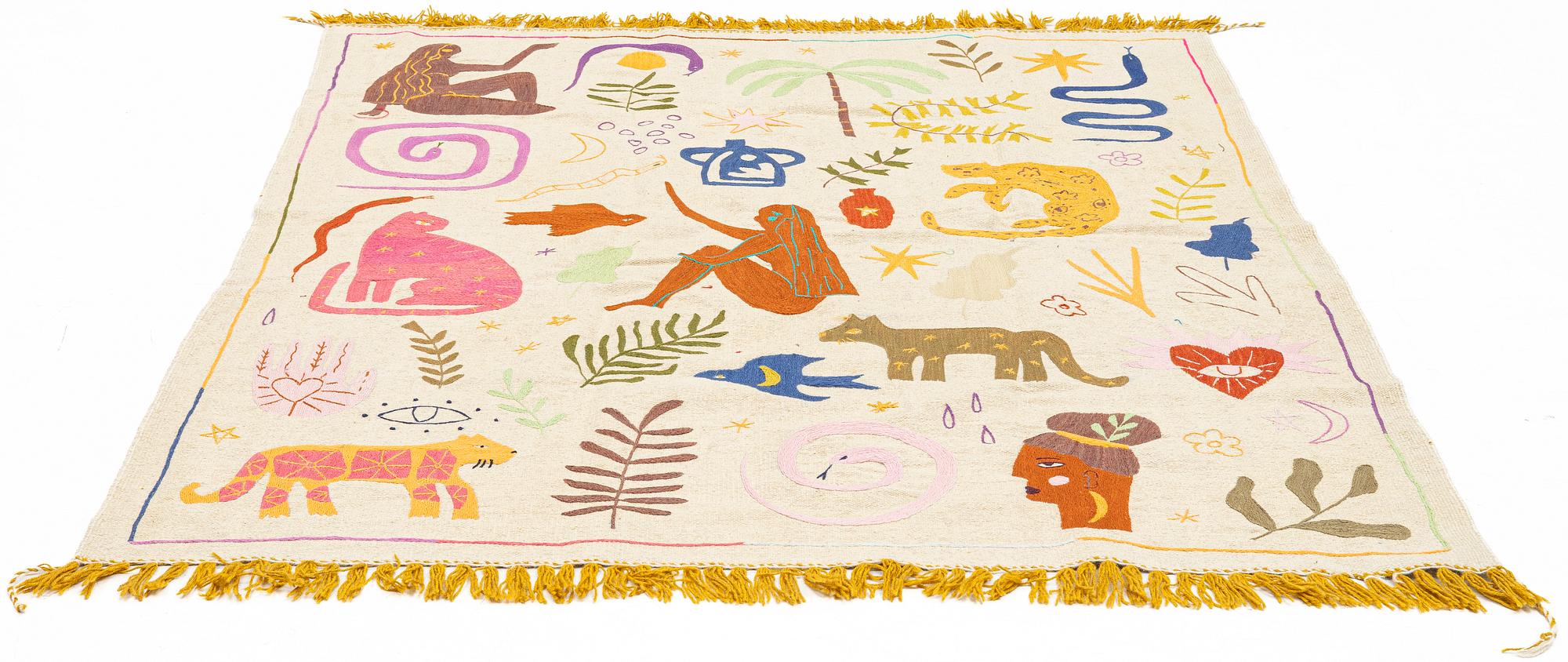 Matta, handbroderad Kelim, ca 220 x 171  cm.