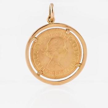 MYNT/HÄNGE, sovereign, Elizabeth II, 1958 Vikt 10,7 gram.