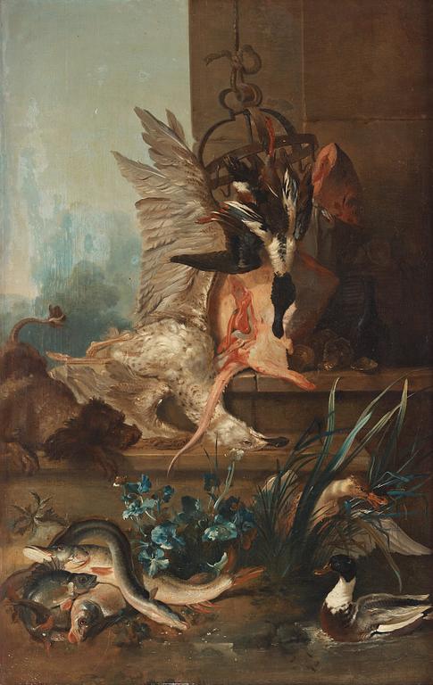 Johan Pasch Hans krets, "Stilleben med spaniel som jagar änder" ("Vattnet").