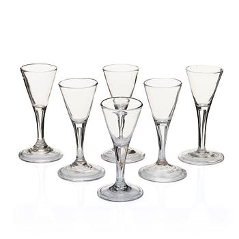 A set of six Swedish wine glasses, 18th Century.