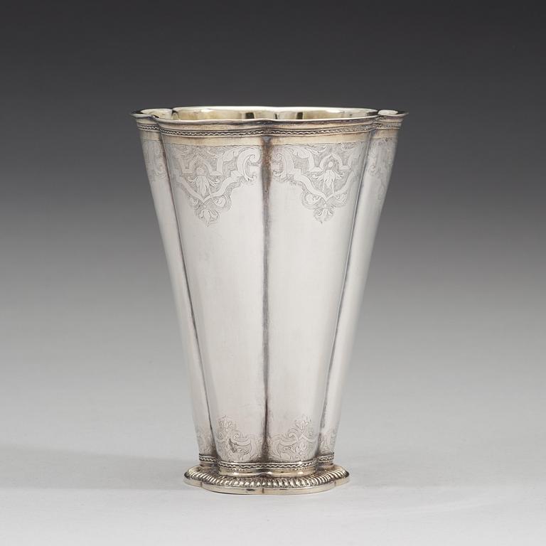 A Swedish 18th century parcel-gilt beaker, mark of Friedrich Heinrich Klinck, Stockholm 1734.