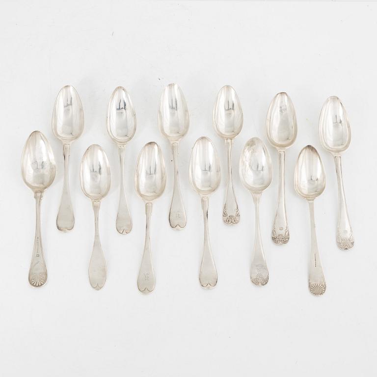 Twelve Swedish Silver Spoons, 19th Century.