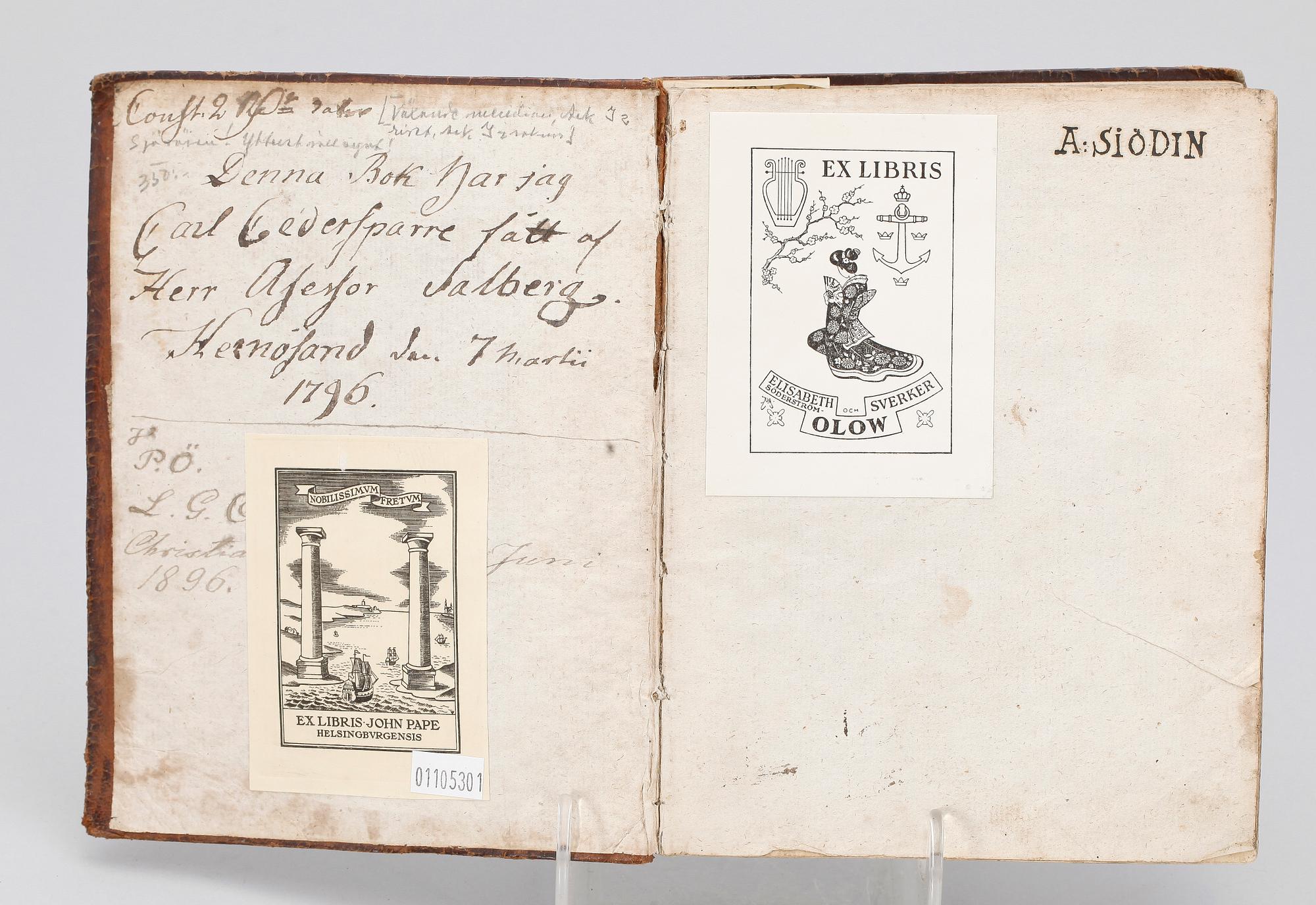 BÖCKER 2 st SAMT SMÅSKRIFT OCH KUNGÖRELSER, bla "Afhandling om Hushålningen til siös..." av Arvid Faxe, Karlskrona 1782.