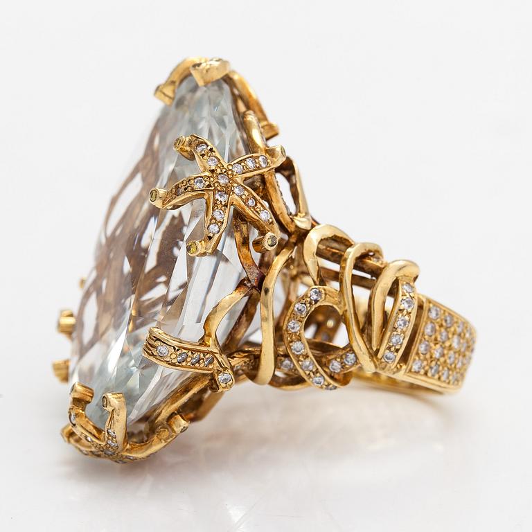 An 18K gold ring, topaz and diamonds  approx. 1.60ct in total, Sasha Ratiu Jewellery, London.