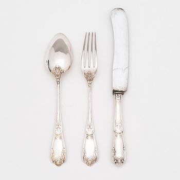 A 37-piece set of Russian silver cutlery, maker's mark of Nikolay Pavlov, 1908-1917.