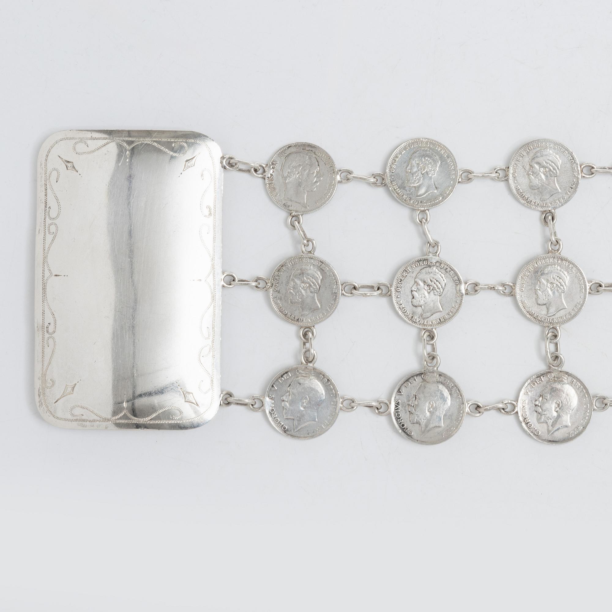 Brudbälte med äldre mynt, silver, CG Hallberg, Stockholm 1930.