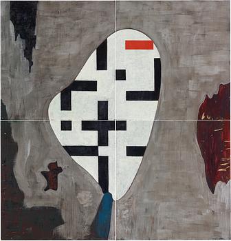 Fredrik Wretman, polyptych, 4 pieces, oil on metal, signed and dated -86 on verso.