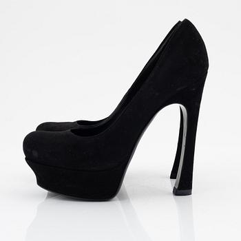 Yves Saint Laurent, a pair of black suede platform pumps, size 36 1/2.