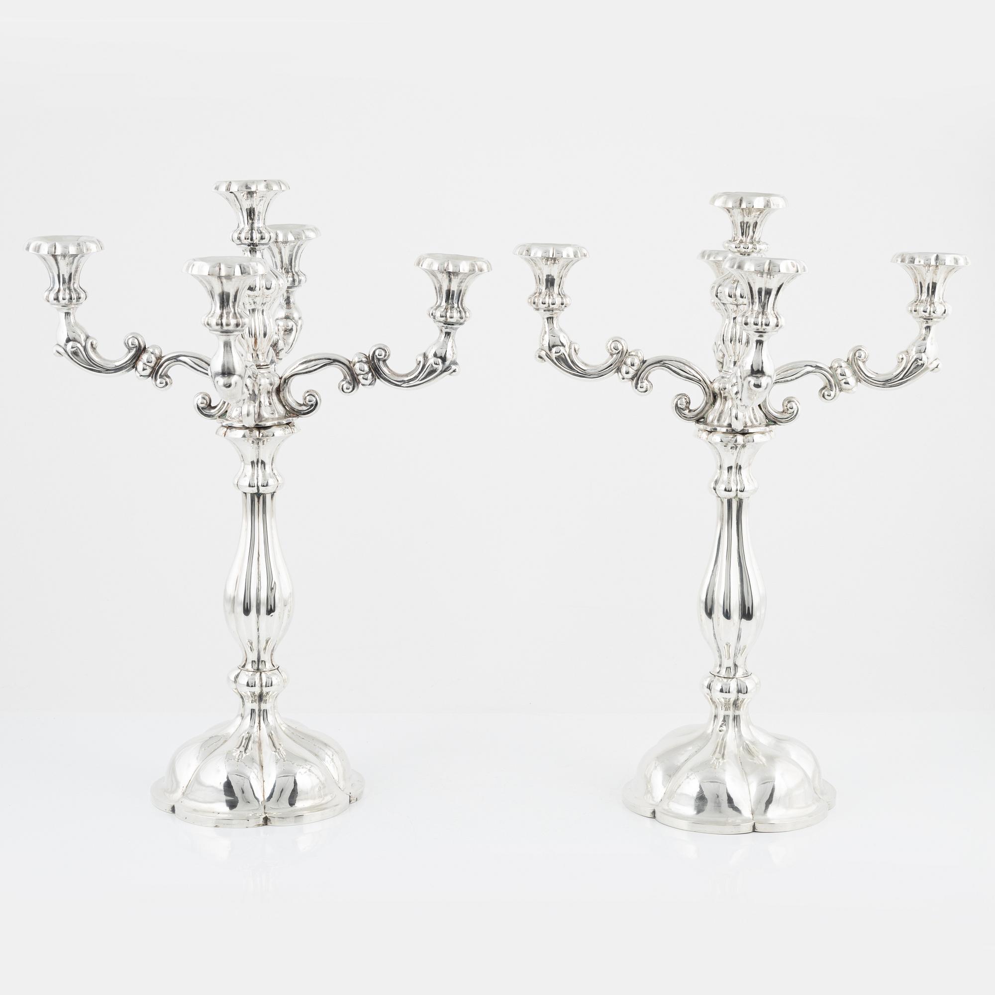 A pair of Austrian silver candelabra, unidentified makers mark, Vienna 1859.