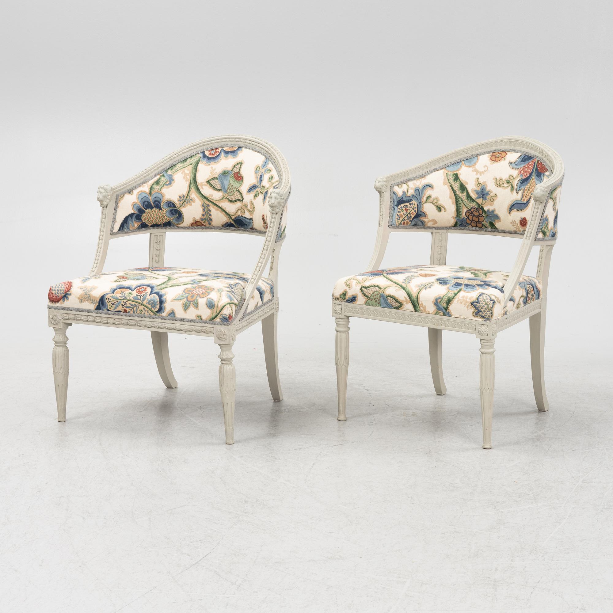 A matched pair of armchairs, late Gustavian, circa 1800.