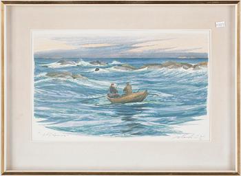 Roland Svensson · ROLAND SVENSSON, färglitografi, "Säljägarna", signerat provtryck.