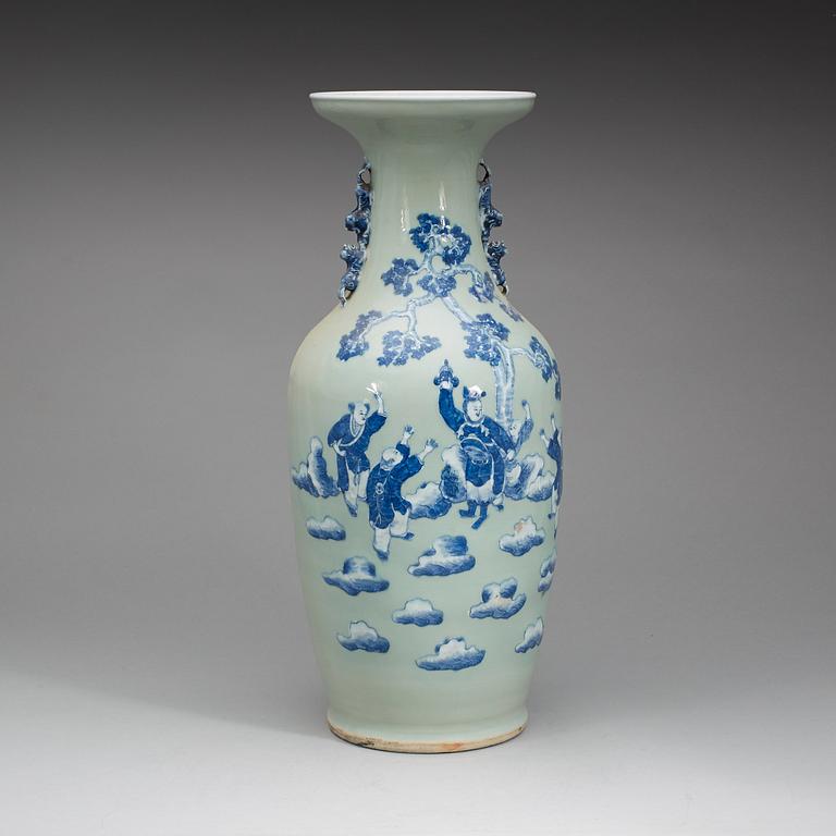 A blue and white against celadon green vase, Qing dynasty, 19th Century.