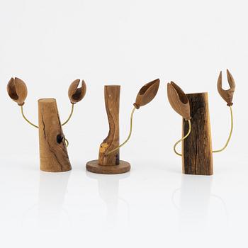 Magnus Ek, a set of three oak wood snacks holders for Oaxen Krog, 2019.