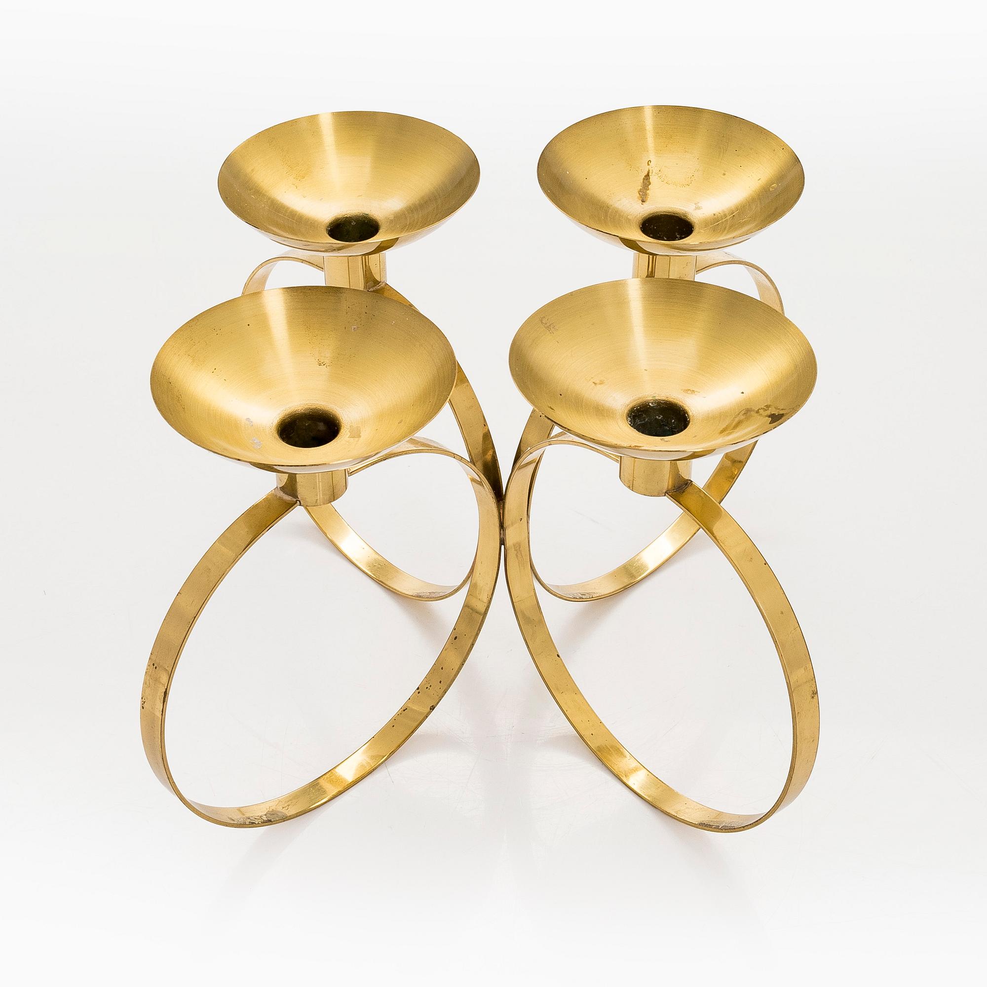 Kaija Aarikka, A 'Pöytälukki' brass candelabrum, Aarikka Finland. Model designed in 1974.