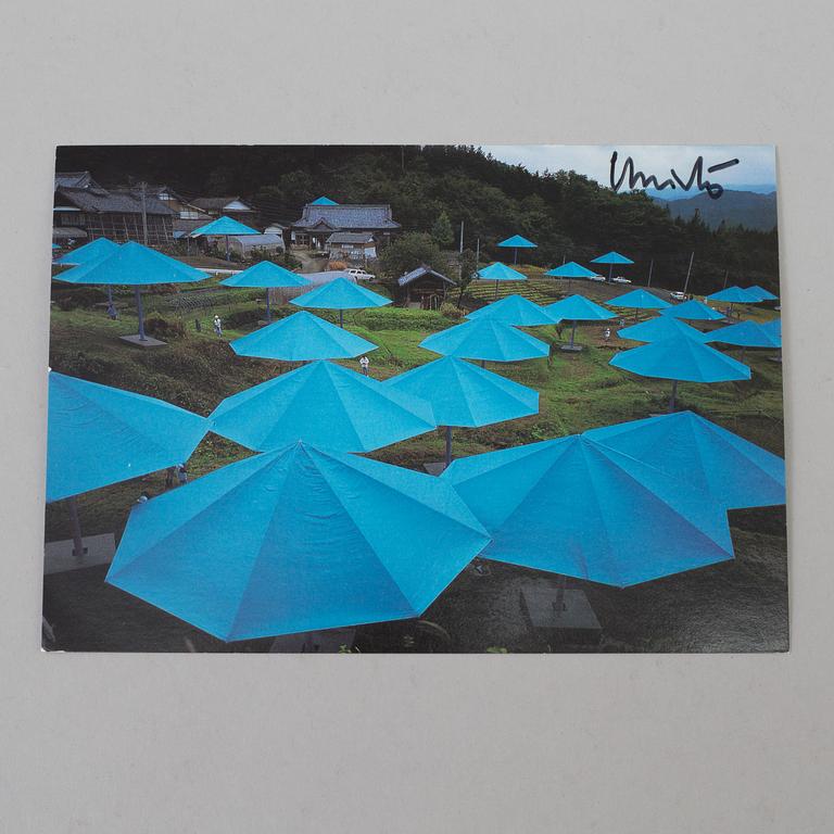 CHRISTO & JEANNE-CLAUDE, post card, "The Umbrellas", Japan, signed with black marker.