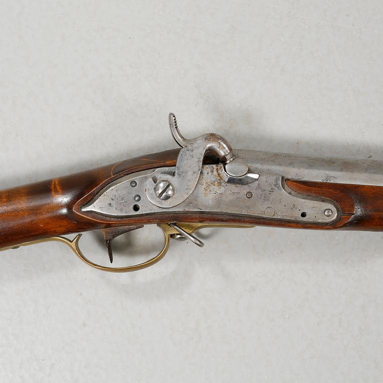 A percussion rifle with bayonet, probably swedish model 1815-45.