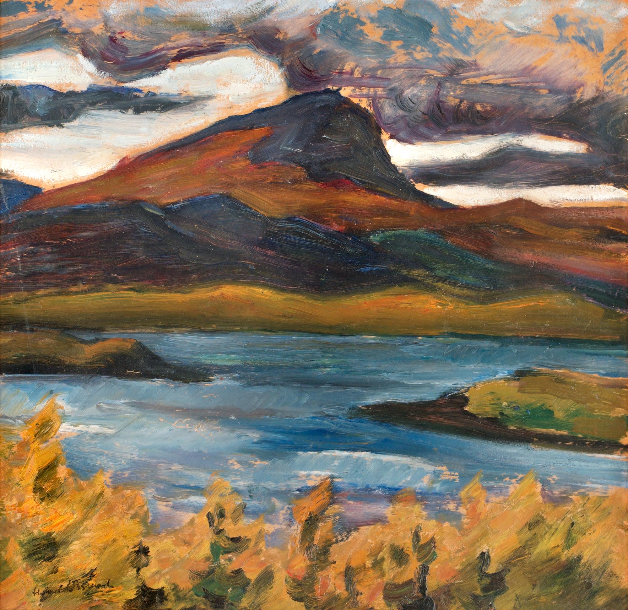 Helmer Osslund, Autumn landscape with dark skies.