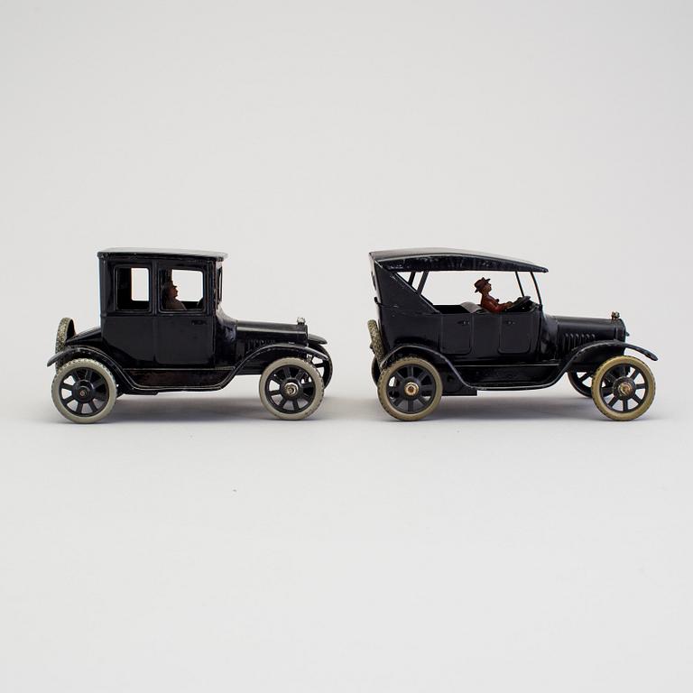 Two tinplate Bing Werke Fords, Germany, 1920s.