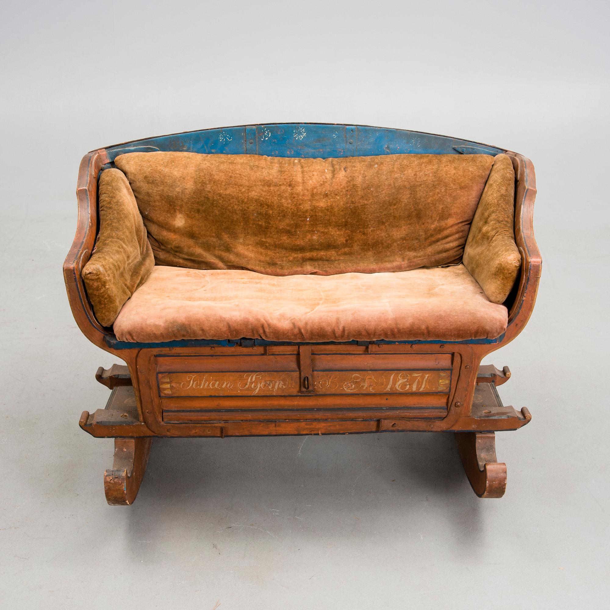 KAPPSLÄDE, märkt möjligen Johan Kjerp daterad 1871, troligen Österbotten.