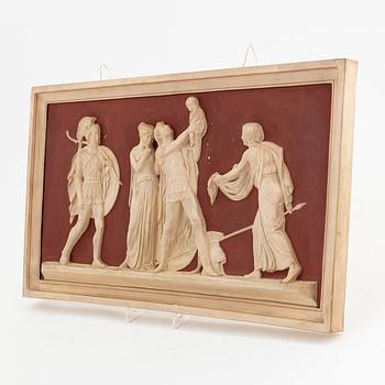 Bertel Thorvaldsen, after, a painted plaster relief, manufactered by Peter Ipsen, 19th century.