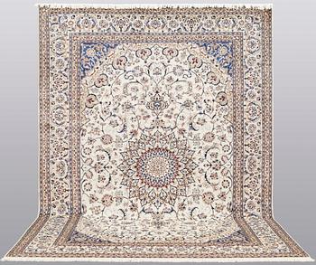 A carpet, Nain part silk, 361 x 262 cm.