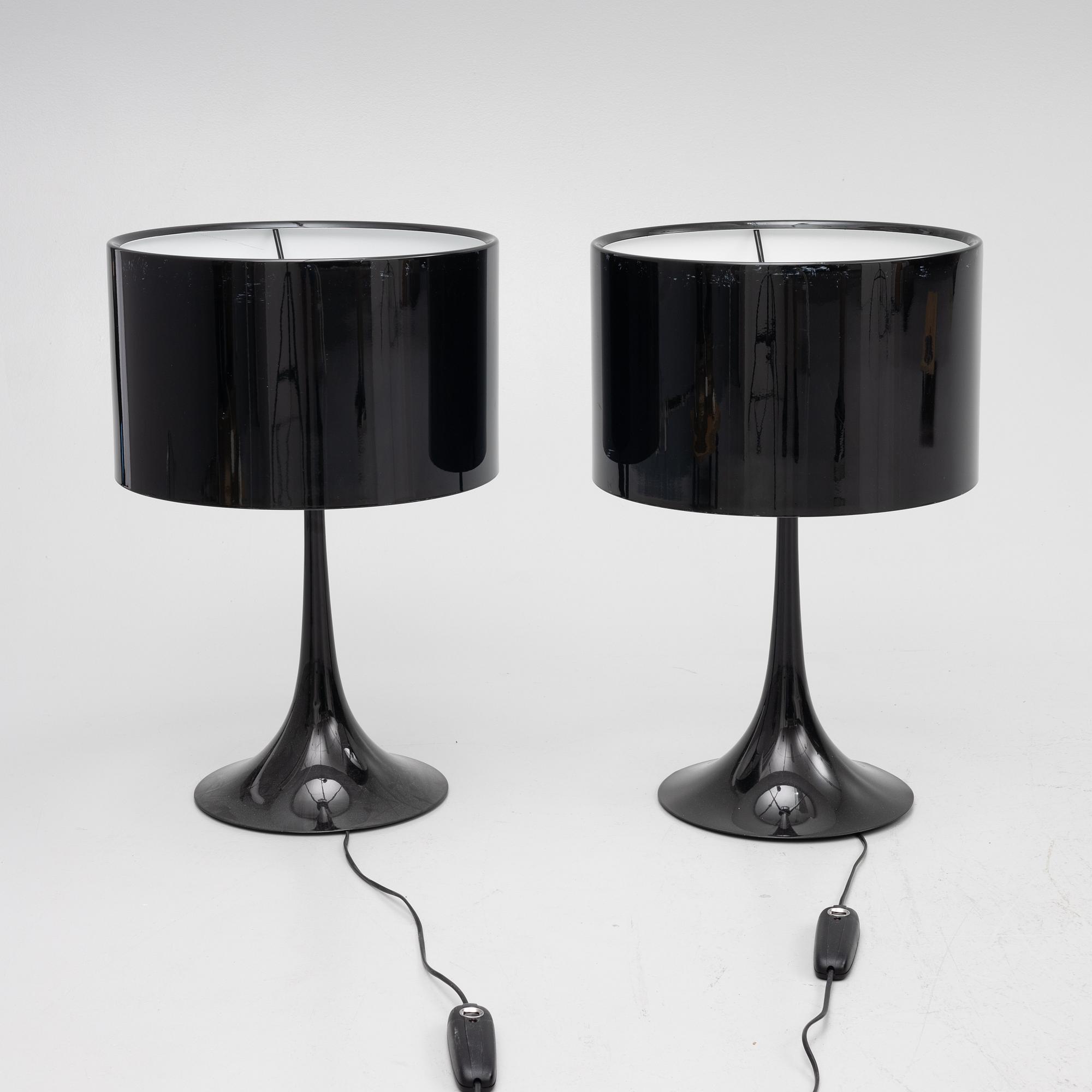 Sebastian Wong, table lamps, a pair, Spun Light T2, Flos, Italy.