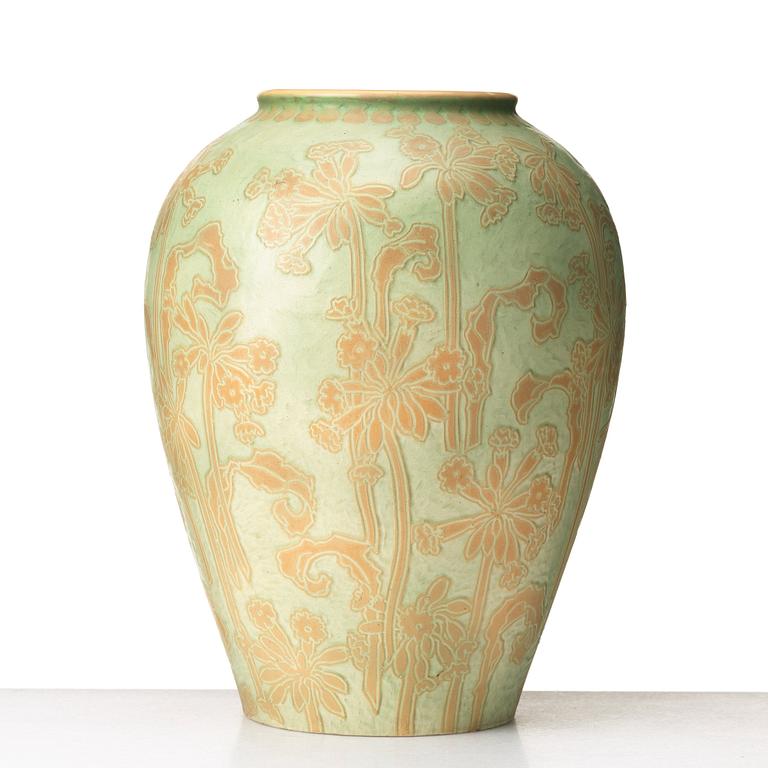 Gunnar Wennerberg, a rare creamware "sgraffito" floor vase, Gustafsberg, Sweden 1901.