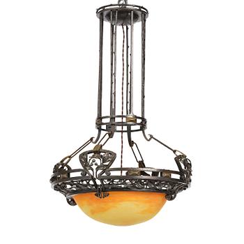 241. Daum Frères, taklampa, Art Nouveau, Nancy, Frankrike, 1910-tal.