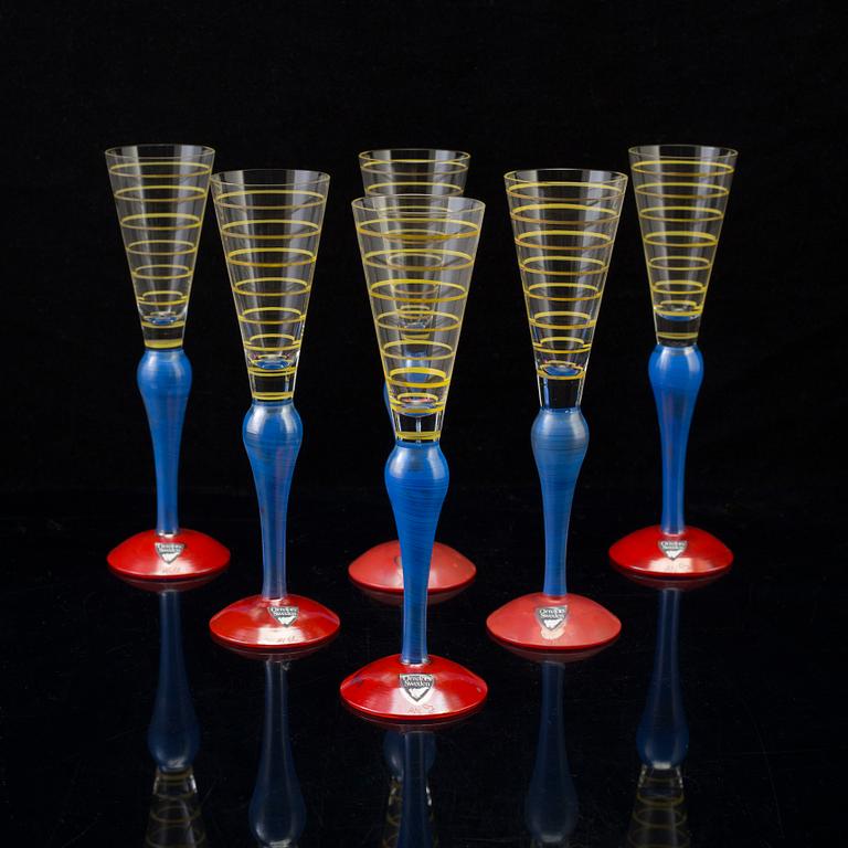 6 pcs of glasses "Clown" by Anne Nilsson, Orrefors, 1980's.