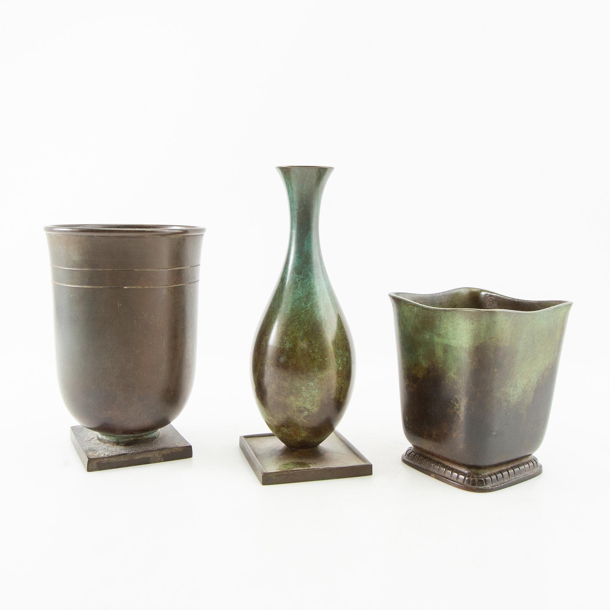 Guldsmedsaktiebolaget (GAB) vaser 3 st Swedish Grace 1930-tal.