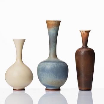 Berndt Friberg, a set of three stoneware vases and a bowl, Gustavsbergs studio, Sweden 1964-76.