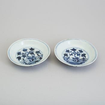 Two blue and white dishes, Ming dynasty 1368-1644.