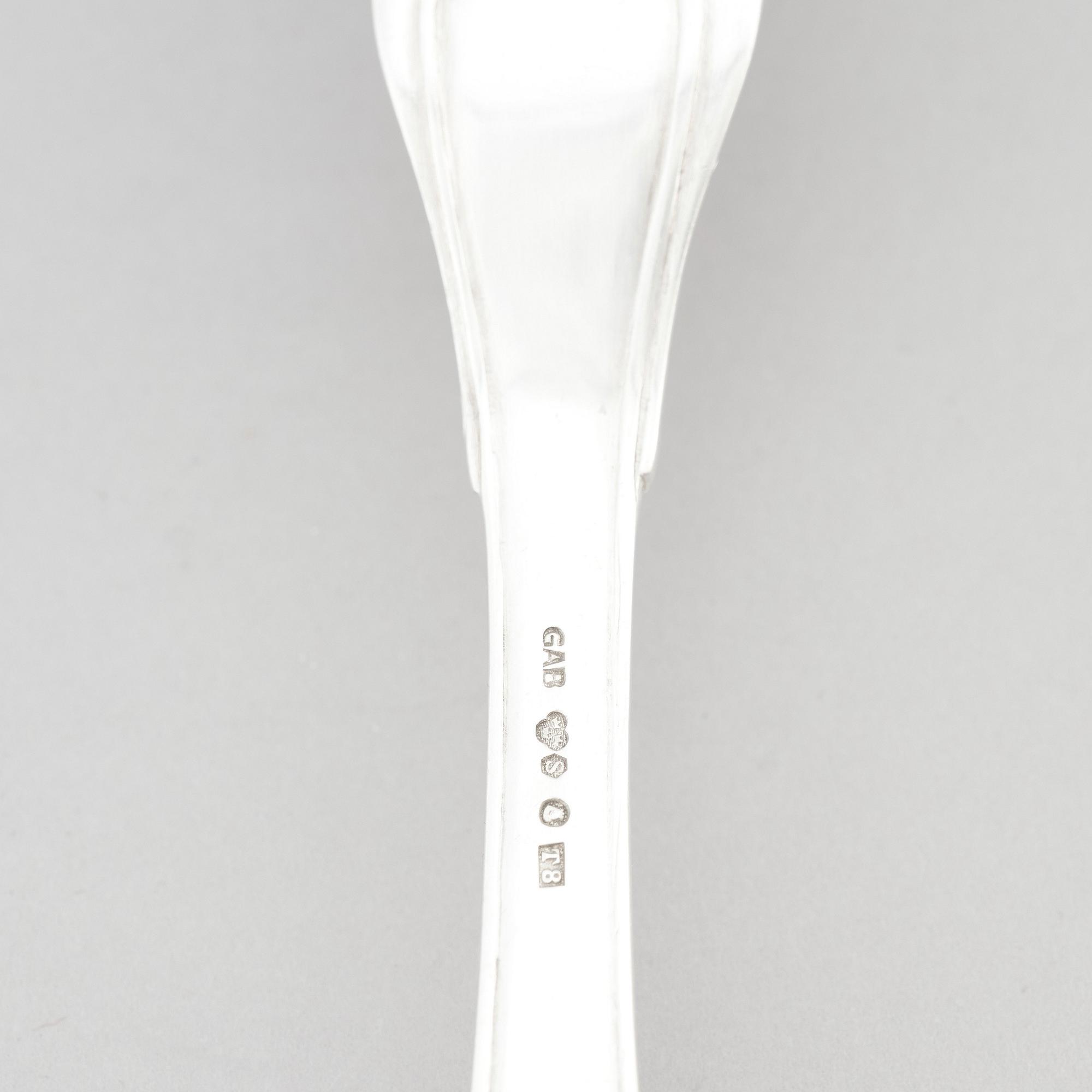Isak Trybom, bestick, silver, 12 delar, Stockholm 1775. Rokoko.