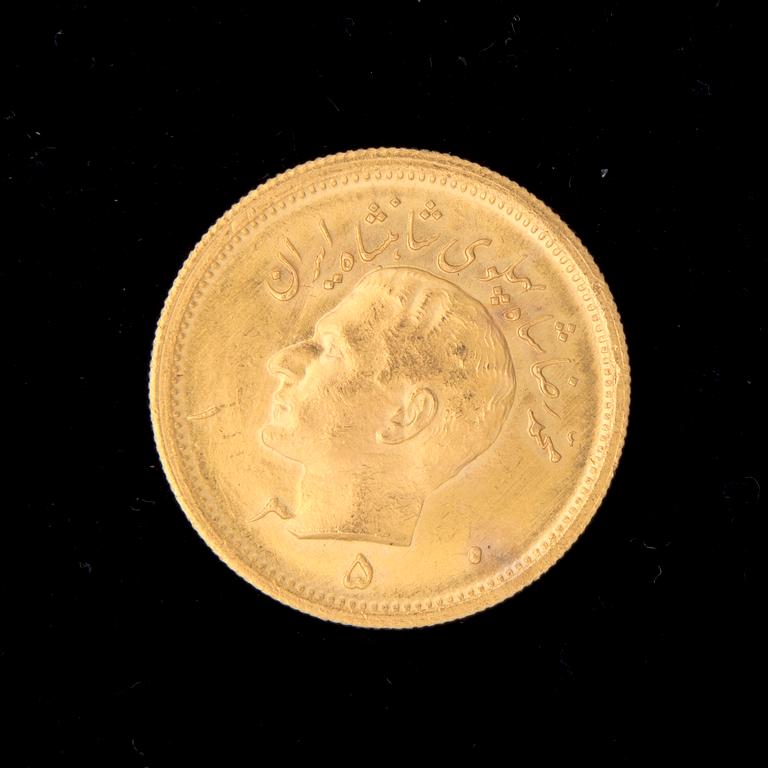 GULDMYNT, Shahen av Iran 1941-1979, Mohammad Reza Pahlavi. Persiskt årtal 1350. Vikt 8,1 g.
