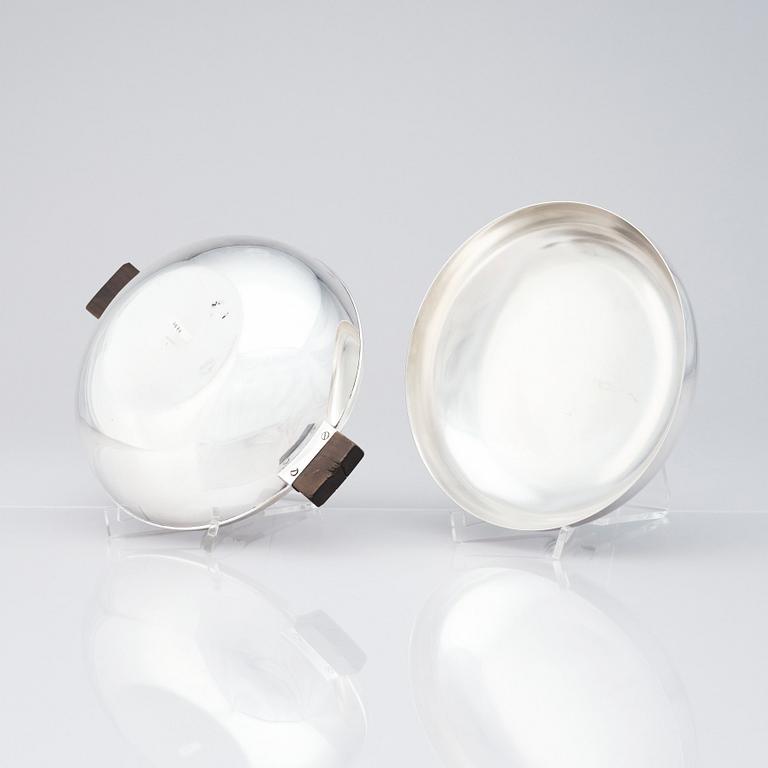 Sylvia Stave, two alpacca lidded dishes, C.G. Hallberg, Stockholm, designed in 1934.