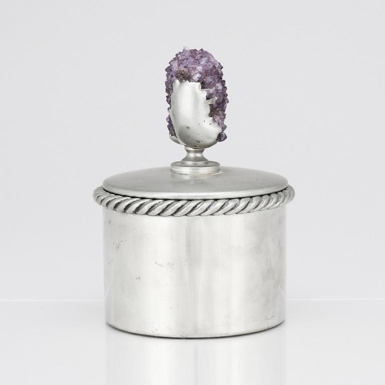 Estrid Ericson, a pewter lidded jar with an amethyst finial, Svenskt Tenn, Stockholm 1972.