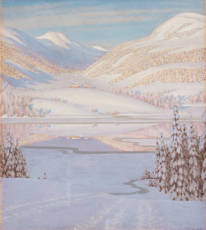 Gustaf Fjaestad, Reflections on a winter lake.