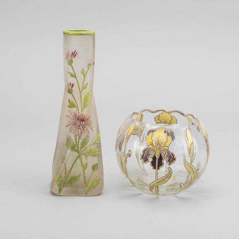 A set of four Art Nouveau hand painted glass vases.