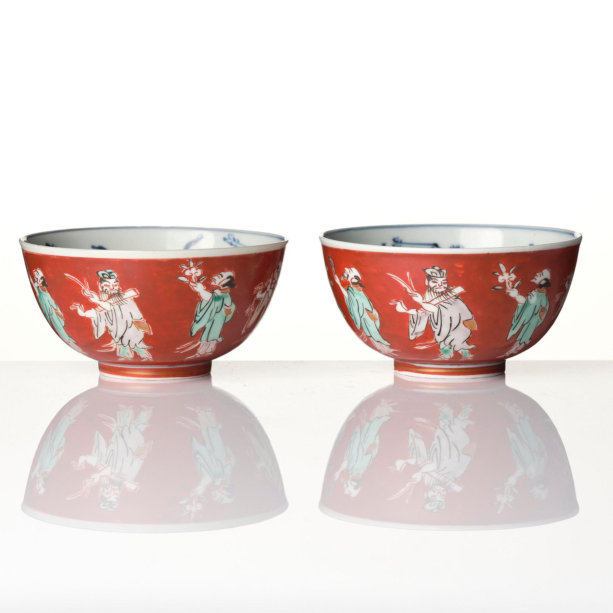A group of five 'immortals' bowls, Meiji (1868-1912).