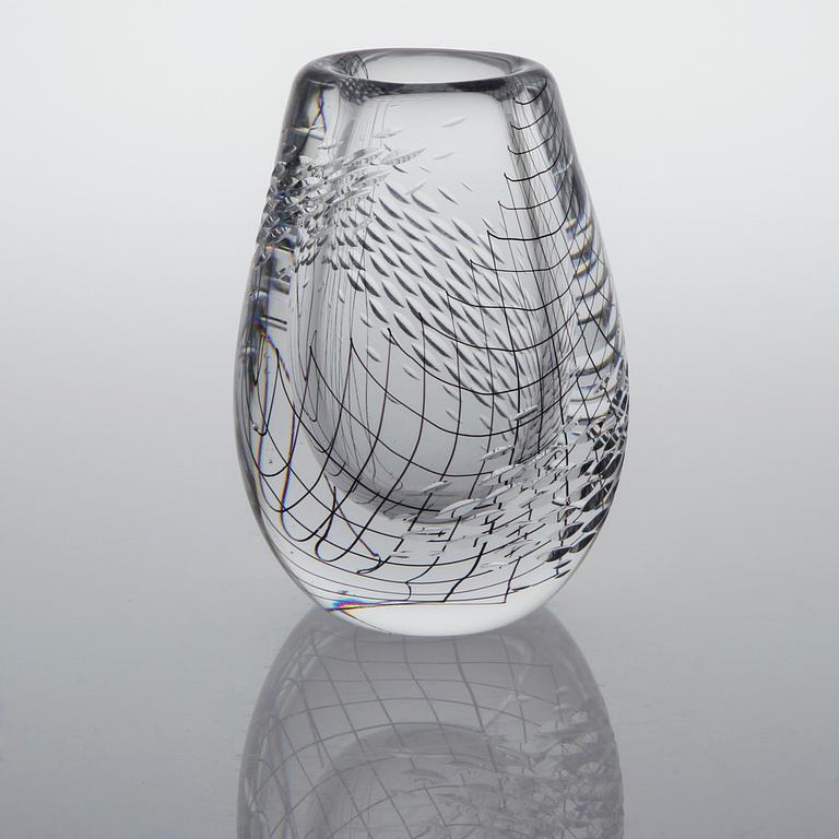 A glass vase by Vicke Lindstrand for Kosta, signed and dated 1955.