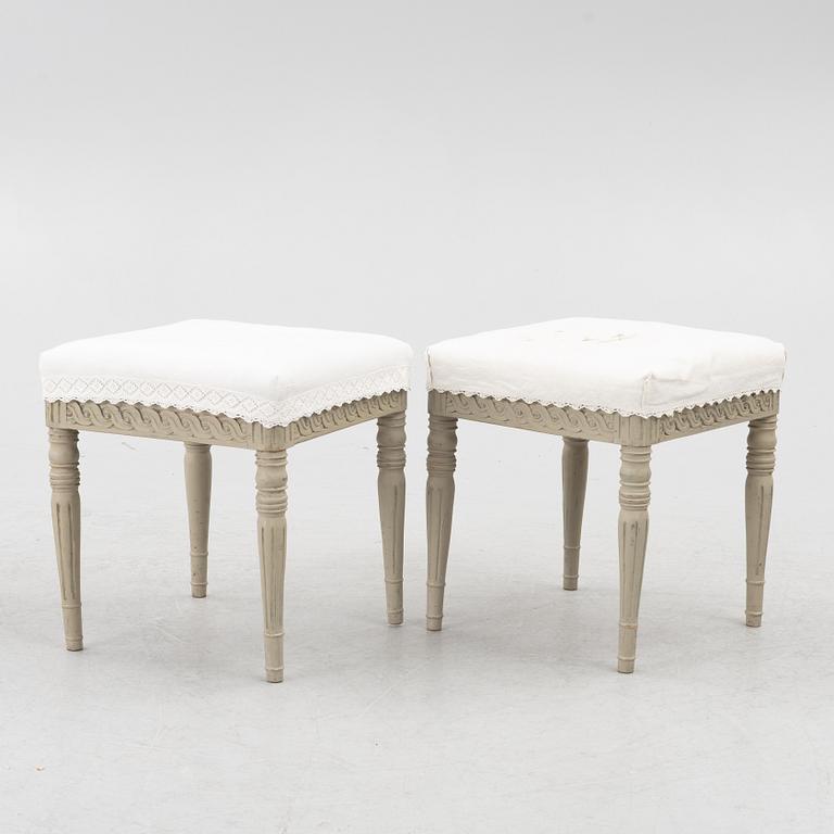 A pair of Gustavian style stools, Sweden, 19th century.