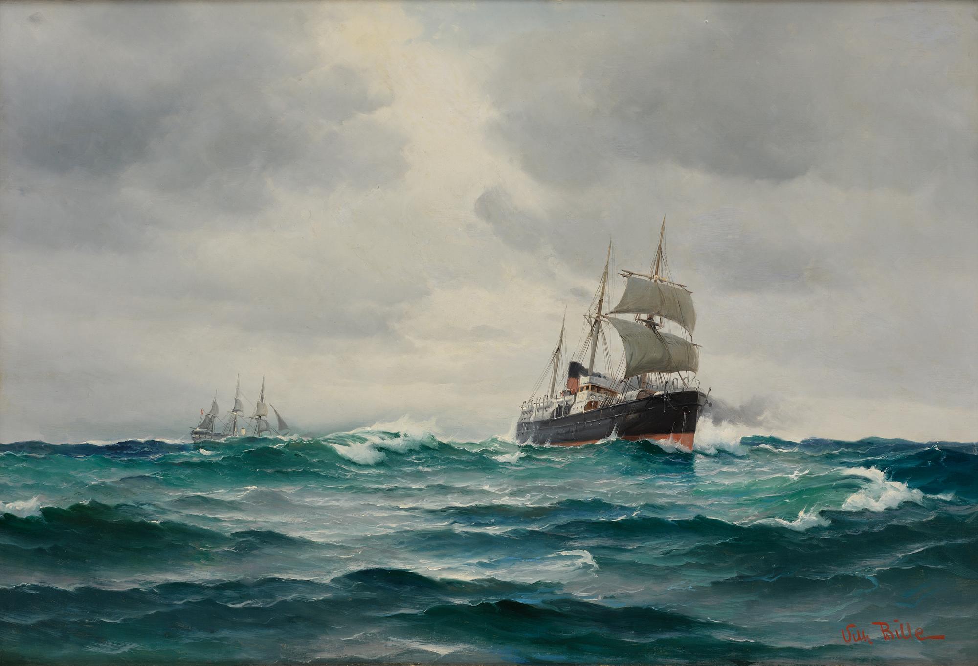 Vilhelm Victor Bille, Steamship sailing on a reach.
