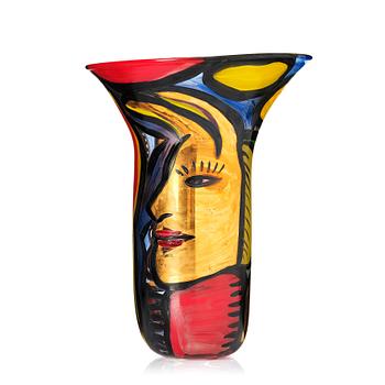 Ulrica Hydman-Vallien, a unique enamel painted glass vase, Kosta Boda, Sweden.