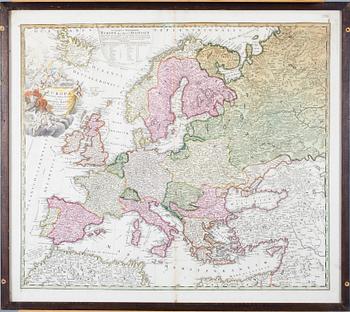 KARTA, Europa Christiani orbis domini, Johann Babtist Homann. Daterad 1706.