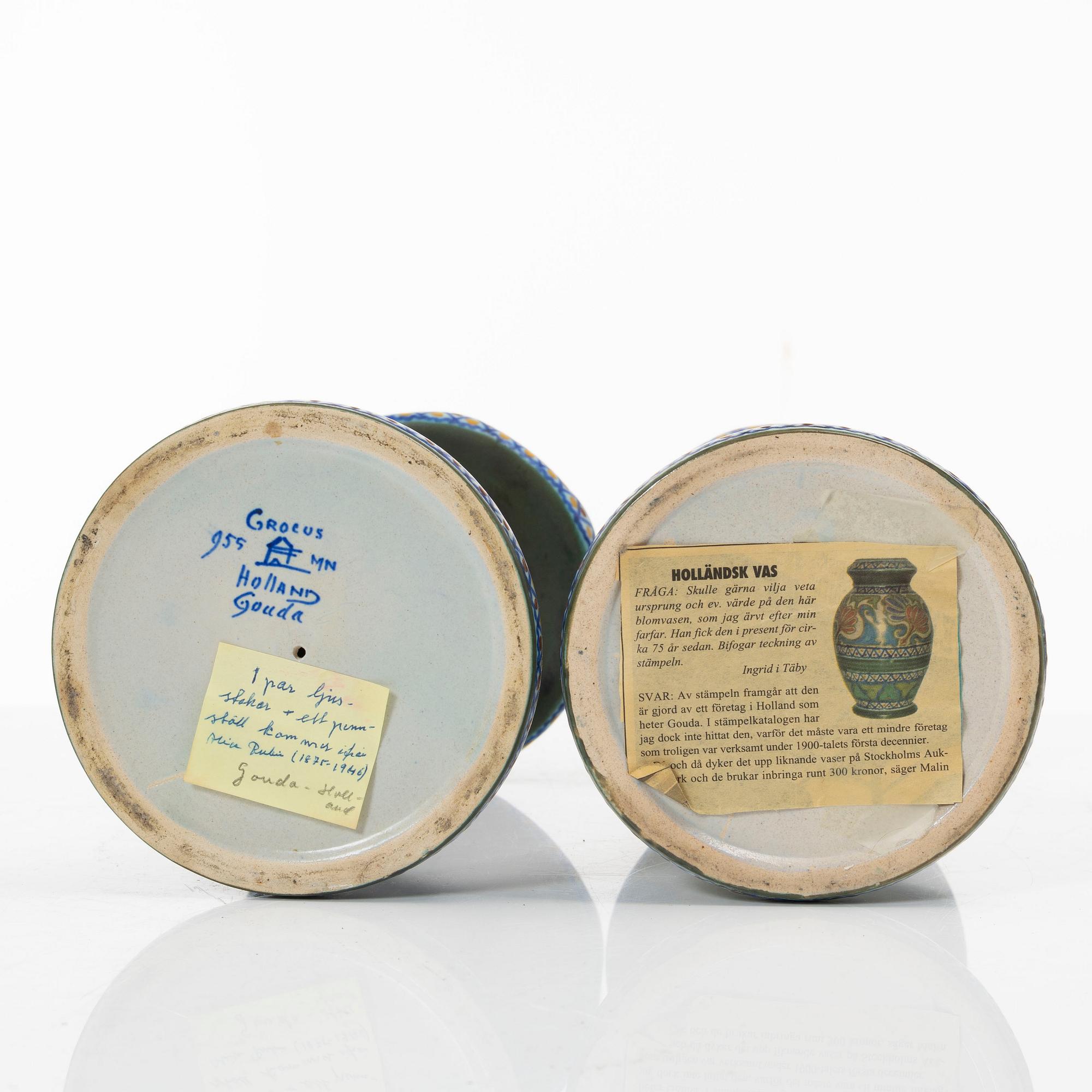 Desk set, 4 pieces, ceramic, bl a "Crocus", Gouda, Netherlands.