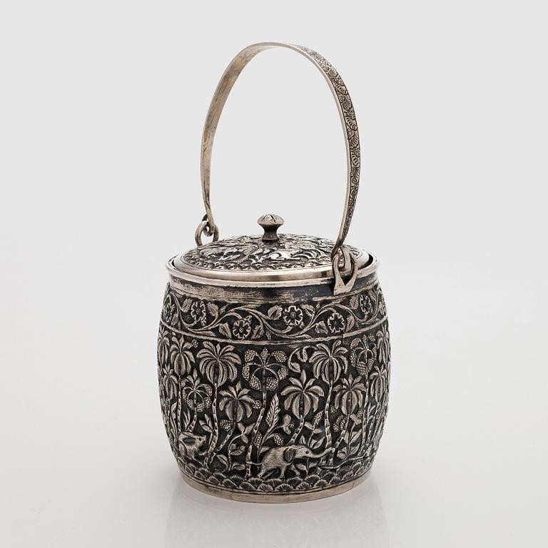 A late 19th-century silver parcel-gilt jar, India.