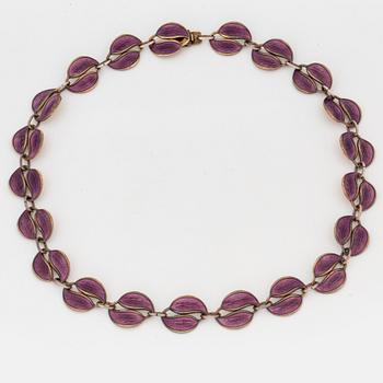 David Andersen sterling silver and purple enamel necklace.