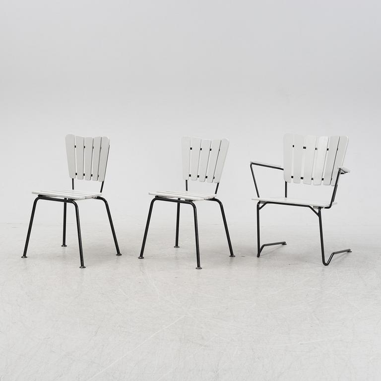 Stolar,  2 st och karmstol, Grythyttan Stålmöbler, 1900-talets andra hälft.