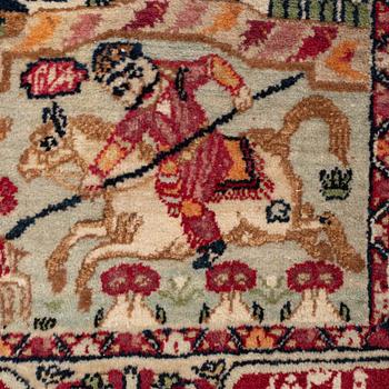 A rug, Antique Kerman Laver figural, ca 81 x 60 cm.