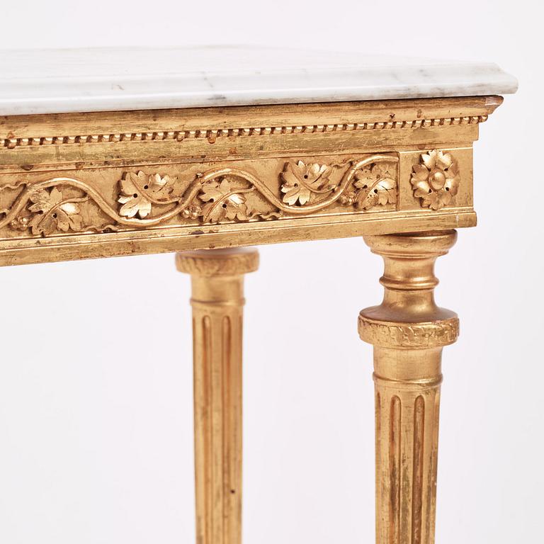 A late Gustavian giltwood and marble console table attributed to Pehr Ljung (1743-1819).